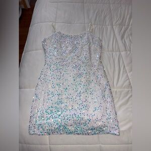white sequin mini dress
